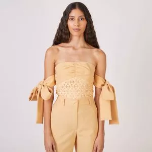 Body Ombro A Ombro Com Renda<BR>- Bege<BR>- NK Store