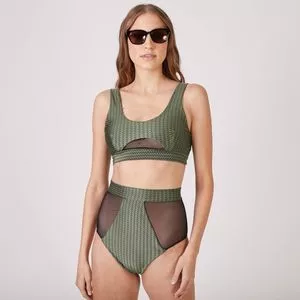 Biquíni Cropped Com Hot Pant<BR>- Verde Oliva<BR>- NK Store