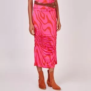 Saia Midi Abstrata<BR>- Rosa & Vermelha<BR>- NK Store