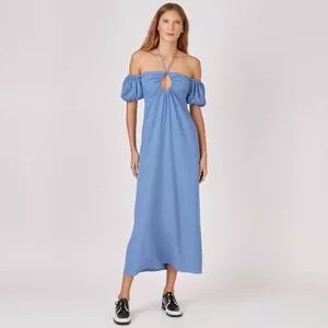 Vestido Midi Ombro A Ombro<BR>- Azul<BR>- NK Store