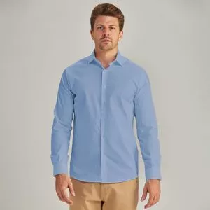 Camisa Slim Fit<BR>- Azul<BR>- Borelli