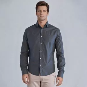 Camisa Slim Fit<BR>- Cinza<BR>- Borelli