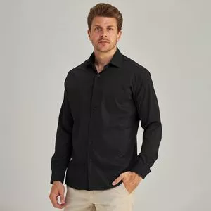 Camisa Slim Fit<BR>- Preta<BR>- Borelli