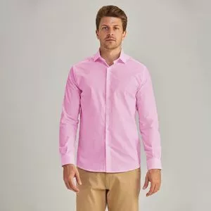 Camisa Slim Fit<BR>- Rosa Claro<BR>- Borelli