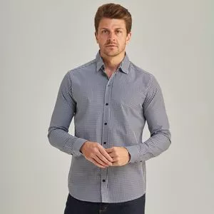 Camisa Social Slim Xadrez<BR>- Preta & Branca<BR>- Borelli