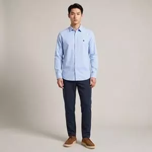 Camisa Comfort Fil A Fil Slim<BR>- Azul Claro<BR>-Borelli
