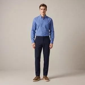 Camisa Comfort Slim Ml Fil A Fil<BR>- Azul<BR>-Borelli
