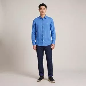Camisa Tricoline Slim<BR>- Azul Turquesa<BR>-Borelli