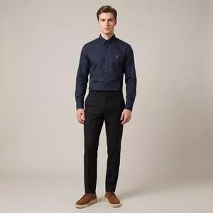 Camisa Slim Tricoline<BR>- Azul Marinho<BR>-Borelli