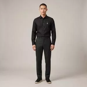 Camisa Tricoline Ml Slim<BR>- Preto<BR>-Borelli