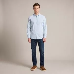 Camisa Linho Manga Longa Regular<BR>- Azul Claro<BR>-Borelli