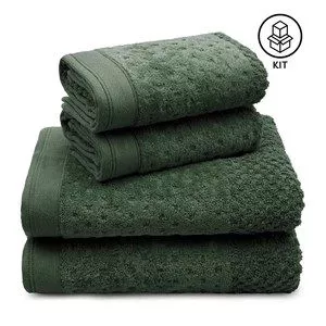 Kit 3 Toalhas De Rosto Algodão Pollo Jacquard<BR>- Verde Escuro<BR>- 50x75cm<BR>- Appel