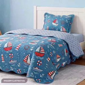 Jogo De Cama Solteiro Casual Kids Barquinhos Poliéster Appel<BR>- Azul<BR>- 160x240cm