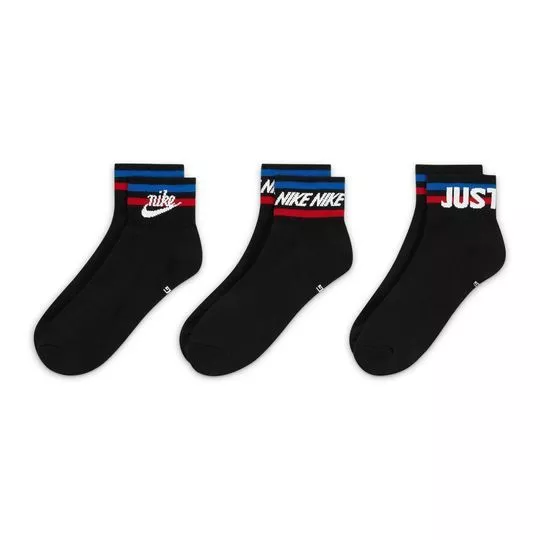 Kit De Pares De Meias Nike Sportwear Everyday Essential- Preto & Branco- 3Pçs- Nike
