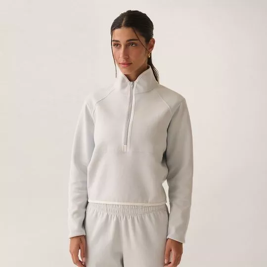 Casaco Feminino Meio Zíper Cropped Cotton Blend - Off White - Fila