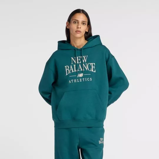 Casaco Com Capuz Feminino New Balance Linear Heritage Com Felpa - Verde - New Balance