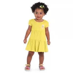 Vestido Com Babados<BR> - Amarelo<BR> - Kyly