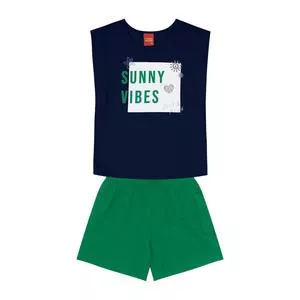 Conjunto De Regata Sunny Vibes & Short<BR> - Azul Marinho & Verde<BR> - Kyly