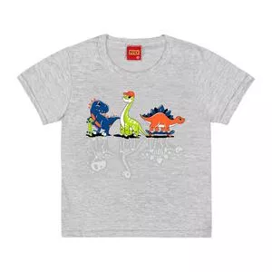 Camiseta Mescla Dinossauros<BR> - Cinza Claro & Laranja<BR> - Kyly