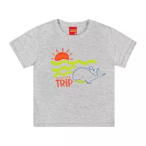 Camiseta Mescla Com Bordados<BR> - Cinza Claro & Laranja<BR> - Kyly