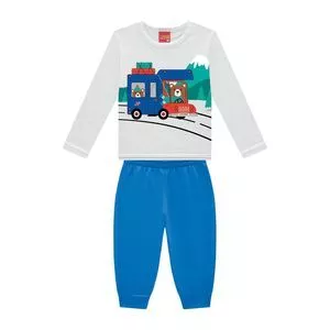 Conjunto De Camiseta Ursinhos & Calça Jogger<BR> - Branco & Azul Escuro<BR> - Kyly