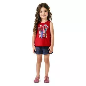 Regata Estampada<BR> - Vermelha & Azul Escuro<BR> - Kyly