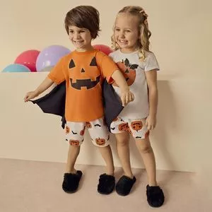 Pijama Mescla Halloween<BR> - Cinza Claro & Bege Escuro<BR> - Kyly