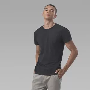 Camiseta Algodão Orgânico Com Bolso Gola Careca Manga Curta<BR>- Preta<BR>- Oriba