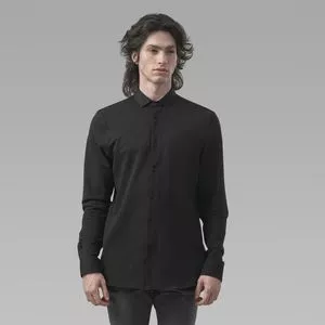 Camisa Slim Manga Longa<BR>- Preto<BR>- Oriba
