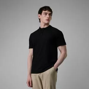 Polo Regular Piquet Com Linho<BR>- Preta<BR>- Oriba