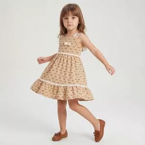 Vestido Fundo Do Mar<BR>- Bege<BR>- Milon