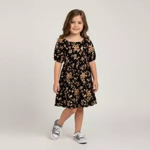 Vestido Floral<BR>- Preta<BR>- Milon