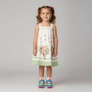 Vestido Alças Finas Floral<BR>- Branco<BR>- Milon