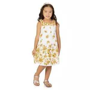 Vestido Corte A Floral<BR>- Branco<BR>- Milon