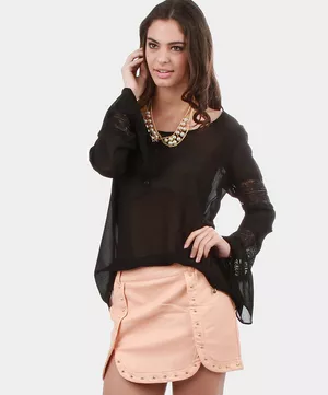 Blusa Com Renda<BR>Preta